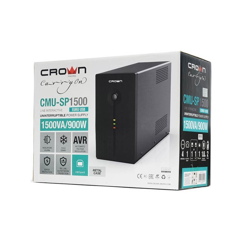 ДБЖ Crown CMU-SP 1500 EURO USB | 0,9 кВт (Китай)  фото 2