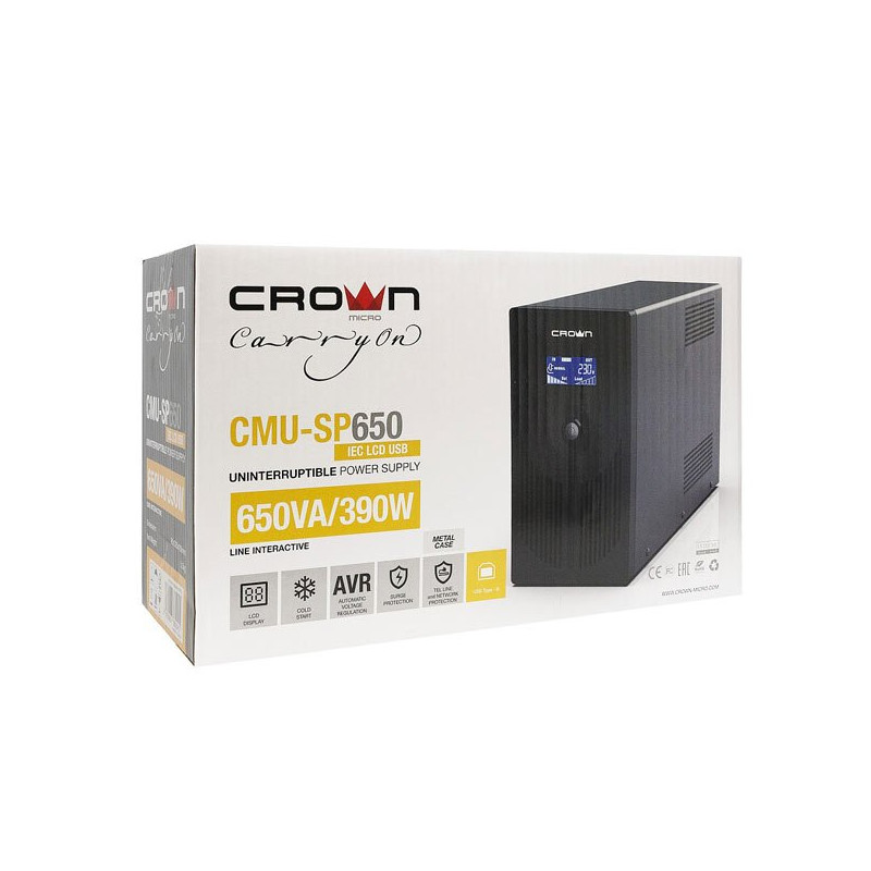 ИБП Crown CMU-SP650IEC USB | 0,39 кВт (Китай)  фото 1