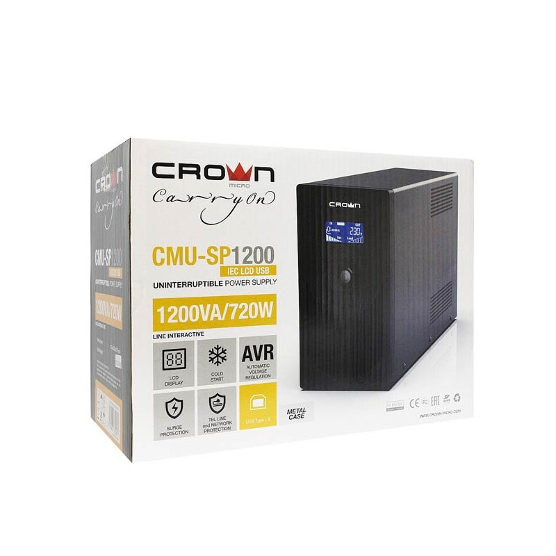 ДБЖ Crown CMU-SP1200IEC LCD USB | 0,72 кВт (Китай)  фото 1