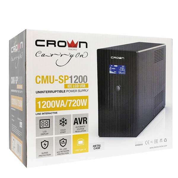 ДБЖ Crown CMU-SP1200IEC LCD USB | 0,72 кВт (Китай)  фото 1