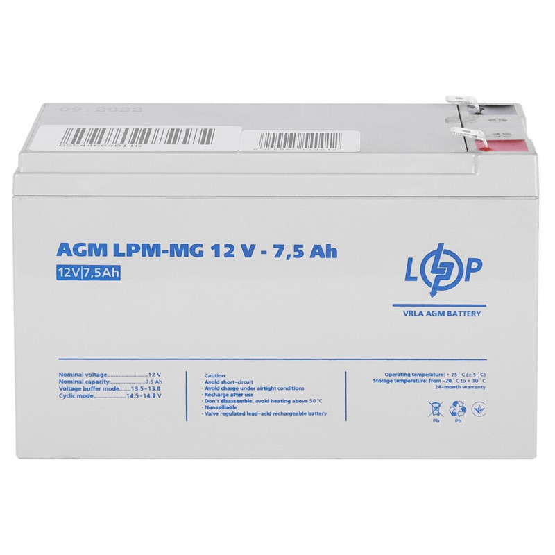 Акумуляторна батарея LogicPower LPM-MG 12V - 7.5 Ah  фото 1